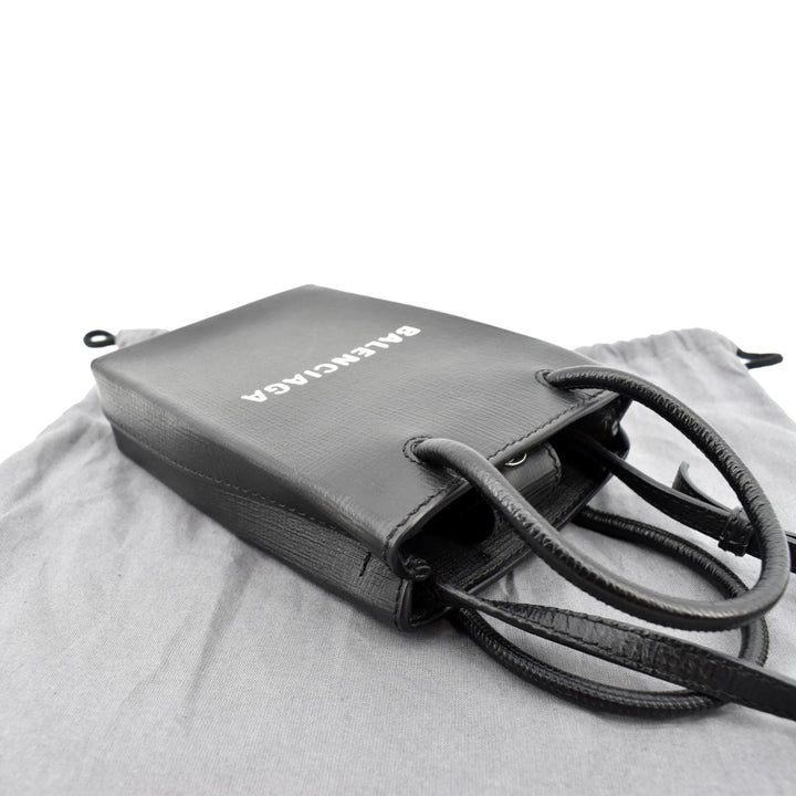 balenciaga Leather Phone Holder Shopping Crossbody Bag Black