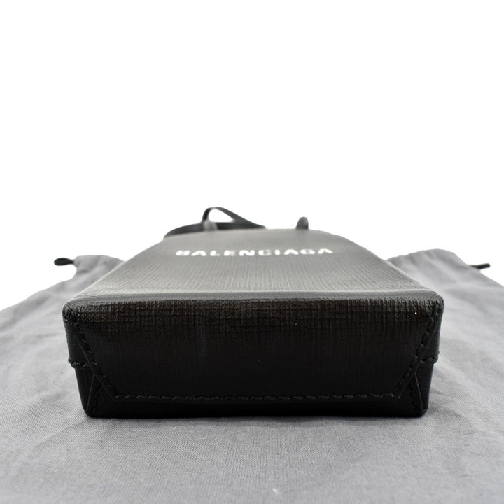 Top Quality Balenciaga Leather Phone Holder Shopping Crossbody Bag Black
