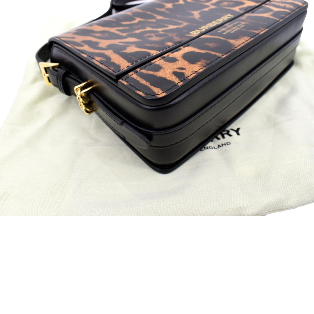 BURBERRY Grace Leopard Print Leather Shoulder Bag Multicolor