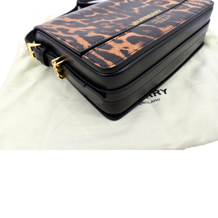 BURBERRY Grace Leopard Print Leather Shoulder Bag Multicolor