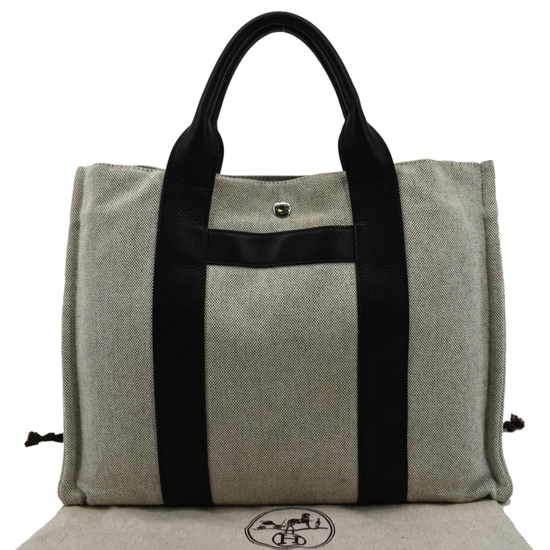 Top quality Hermes Garden Party Toile Leather Tote Bag Black/Beige