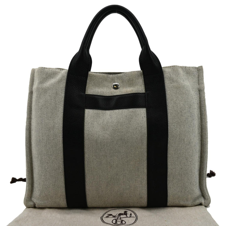 Top quality Hermes Garden Party Toile Leather Tote Bag Black/Beige