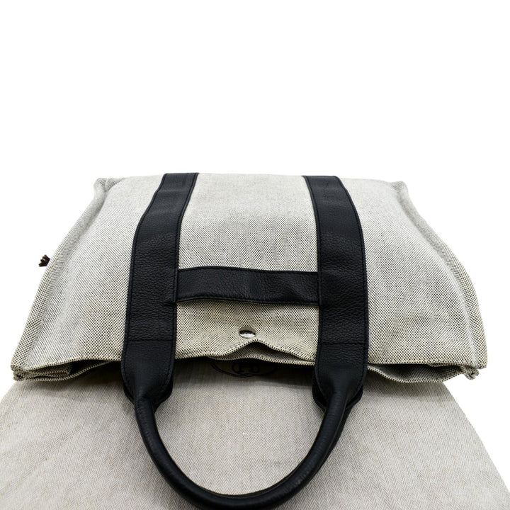Top quality Hermes Garden Party Toile Leather Tote Bag Black/Beige