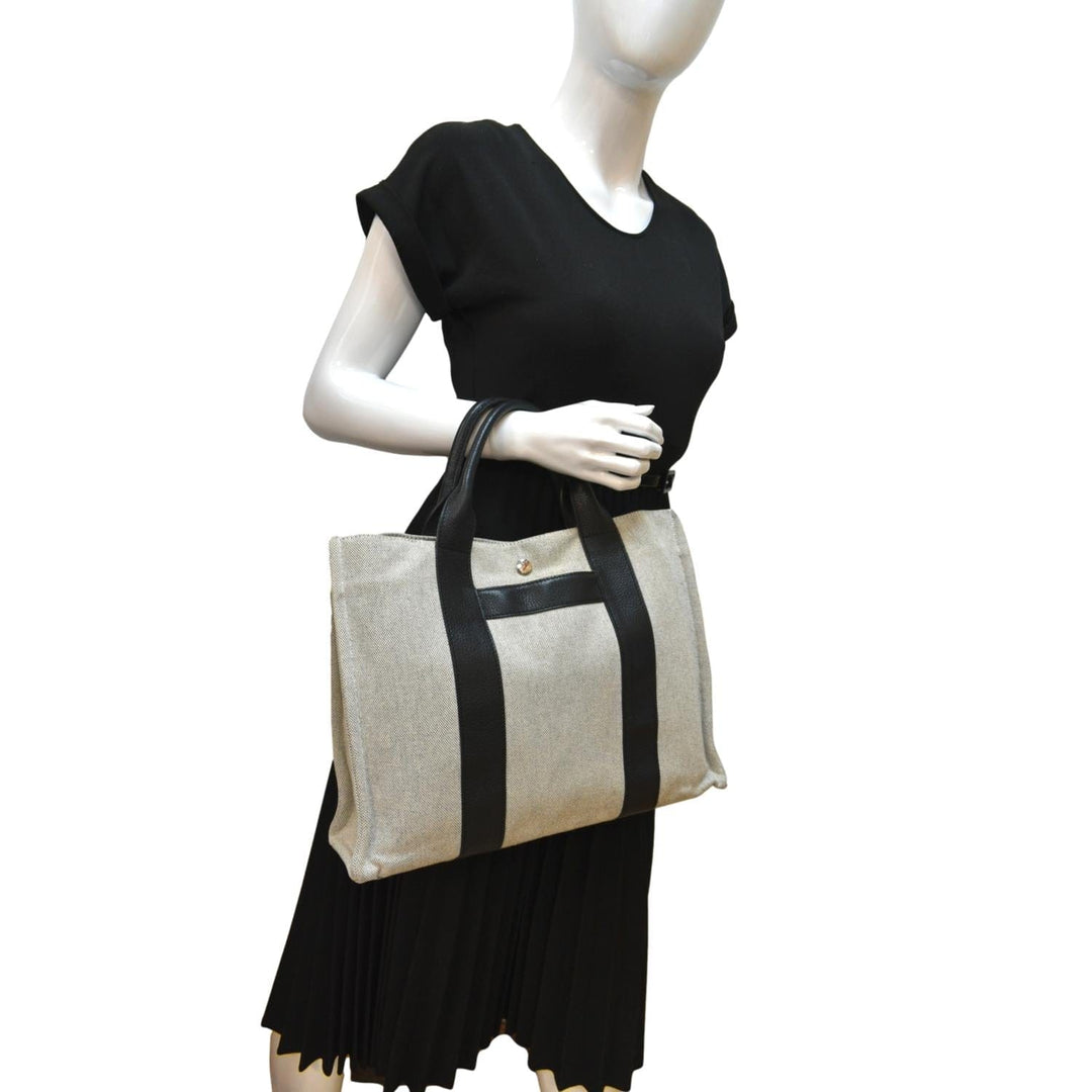 Top quality Hermes Garden Party Toile Leather Tote Bag Black/Beige