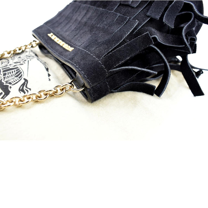 BURBERRY Mini Fringe Suede Crossbody Bucket Bag Black