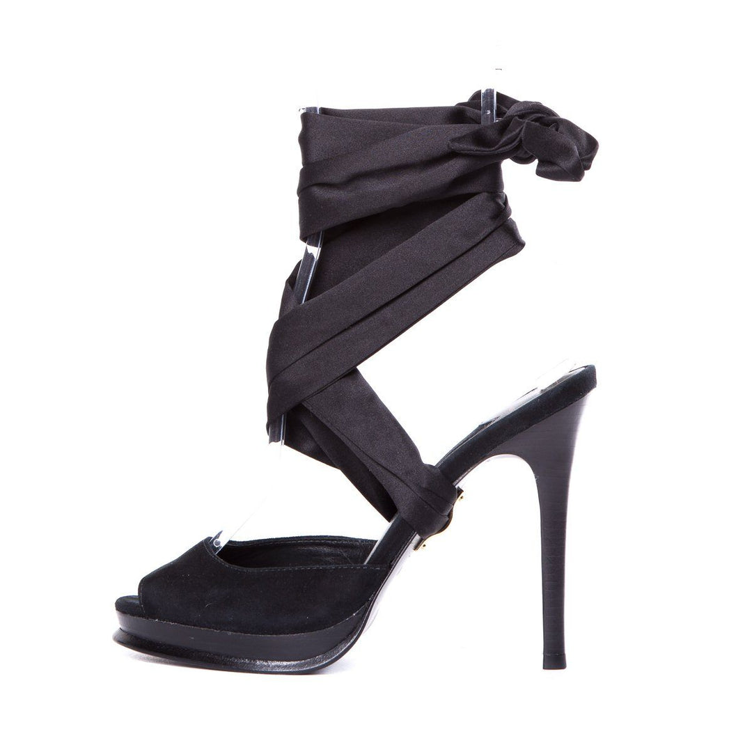 DVF Black Satin Wrap Around Sandals SZ 7 Sale