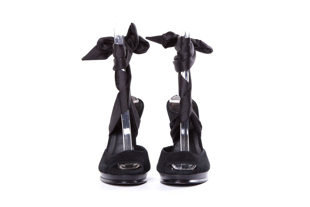 DVF Black Satin Wrap Around Sandals SZ 7 Sale