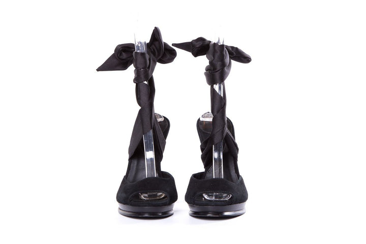 DVF Black Satin Wrap Around Sandals SZ 7 Sale