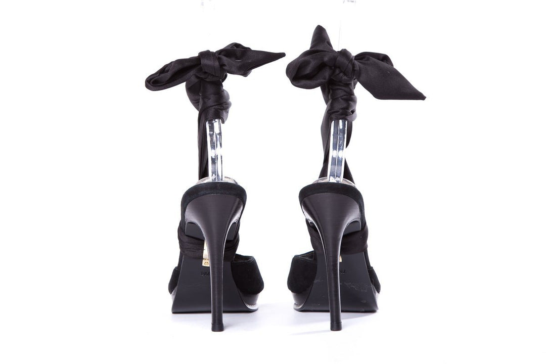 DVF Black Satin Wrap Around Sandals SZ 7 Sale