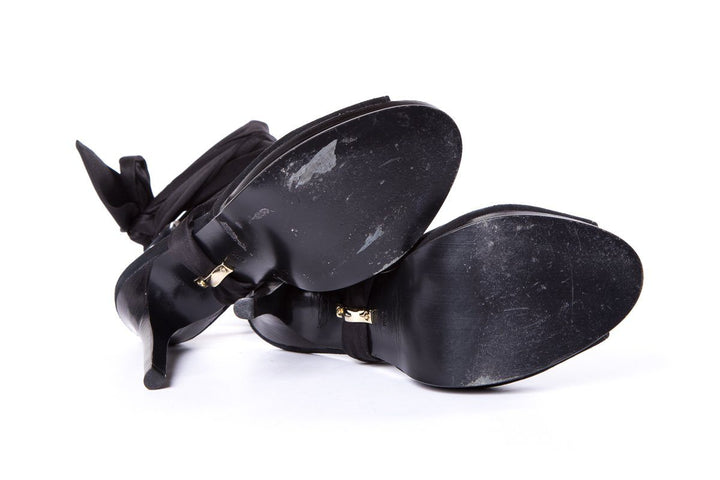 DVF Black Satin Wrap Around Sandals SZ 7 Sale