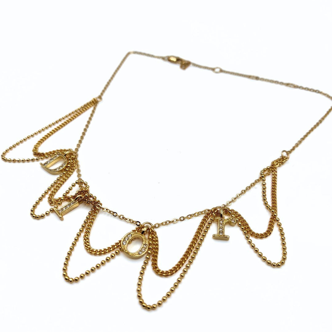 Top quality Dior women's necklace in golden metal and rhinestones