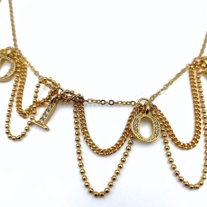 Top quality Dior women's necklace in golden metal and rhinestones