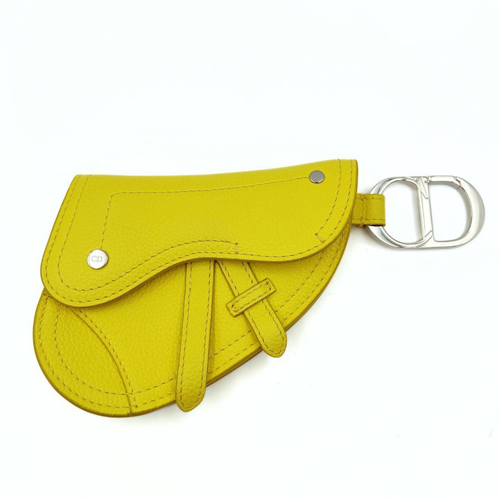 Top quality Dior Top quality Dior Top quality Dior Saddle pouch key ring in fluorescent yellow leather