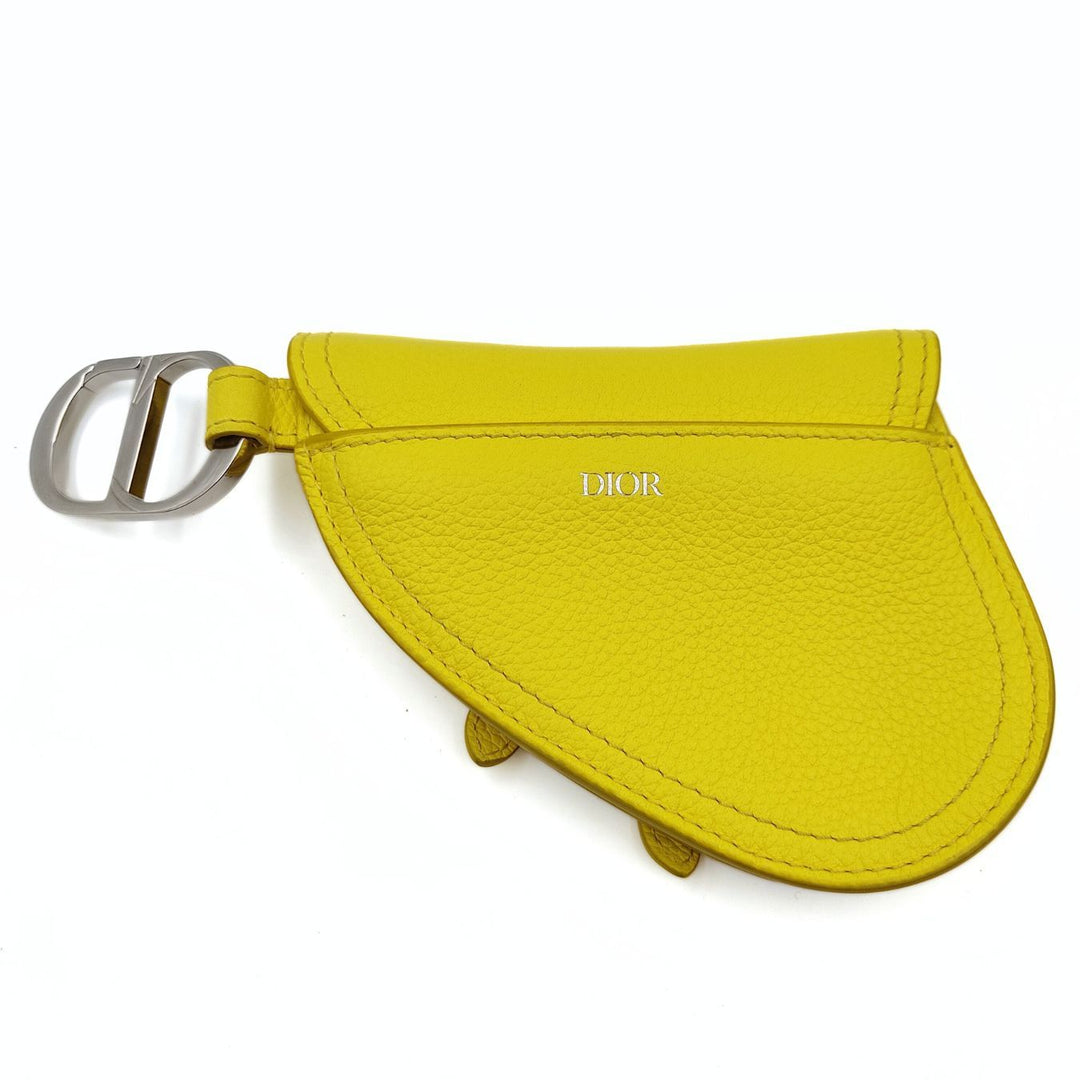Top quality Dior Saddle pouch key ring in fluorescent yellow leather