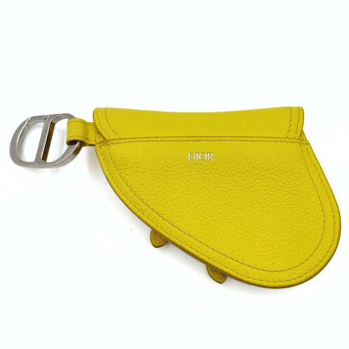 Top quality Dior Saddle pouch key ring in fluorescent yellow leather