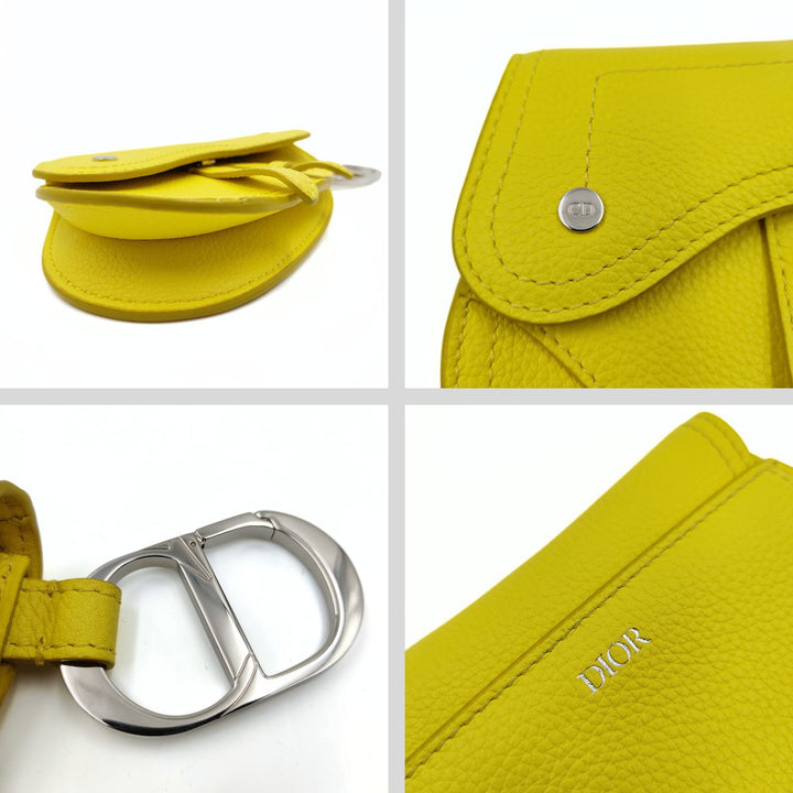 Top quality Dior Saddle pouch key ring in fluorescent yellow leather