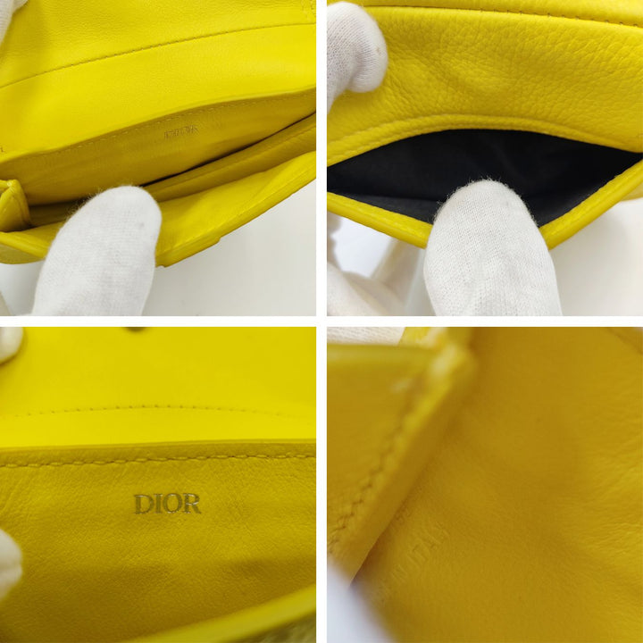 Top quality Dior Top quality Dior Top quality Dior Saddle pouch key ring in fluorescent yellow leather