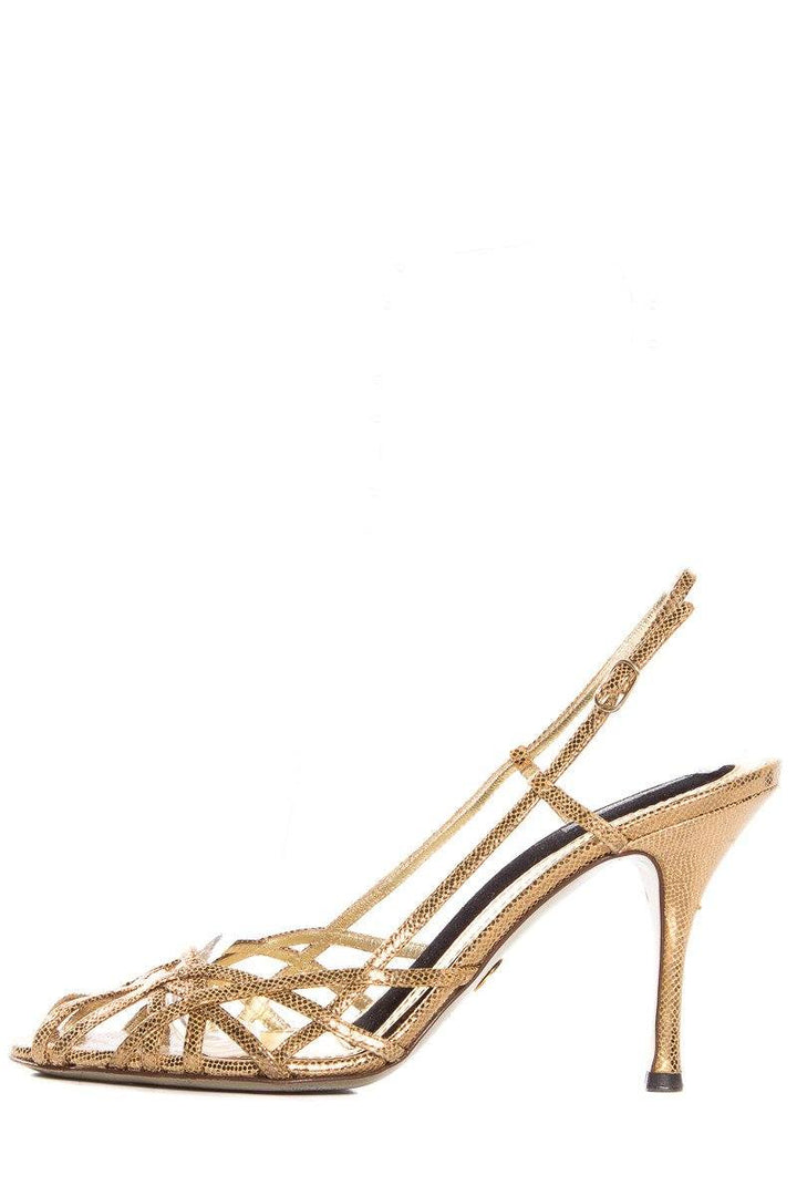 Dolce & Gabbana Gold Peep-Toe Leather Sandals SZ 40.5