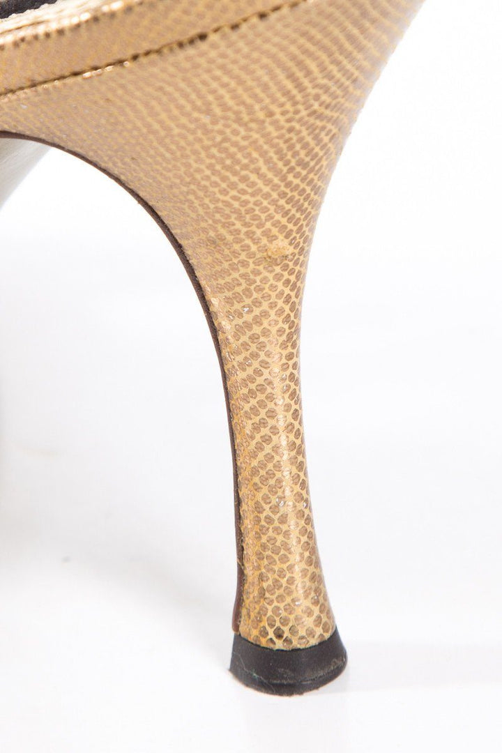 Dolce & Gabbana Gold Peep-Toe Leather Sandals SZ 40.5