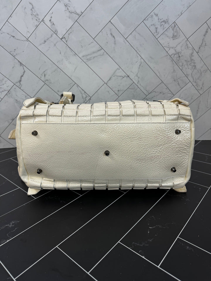 Burberry Prorsum Off White Patent Leather Satchel Large Handbag