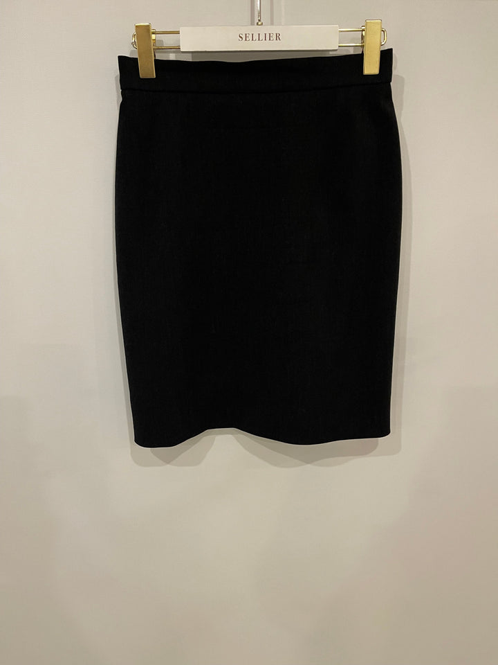 *HOT* Top Quality Chanel 1994 Vintage Black and Yellow Wool Jacket & Midi Skirt Set with CC Logo Button Details Size FR 40 (UK 12)