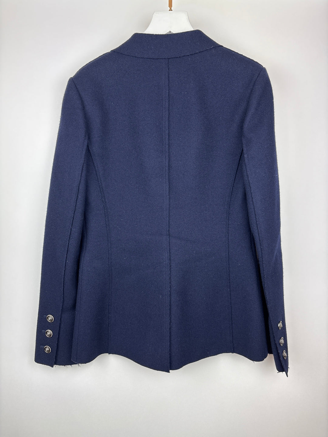 Top Quality Chanel Navy Wool Blazer Jacket with Silver CC Button Detail FR 36 (UK 8)