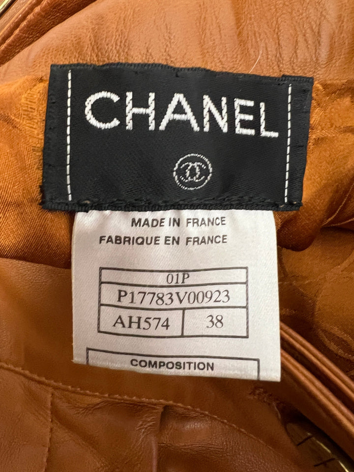 Top Quality Chanel 01/P Brown Leather Straight Leg Trousers Size FR 38 (UK 10)