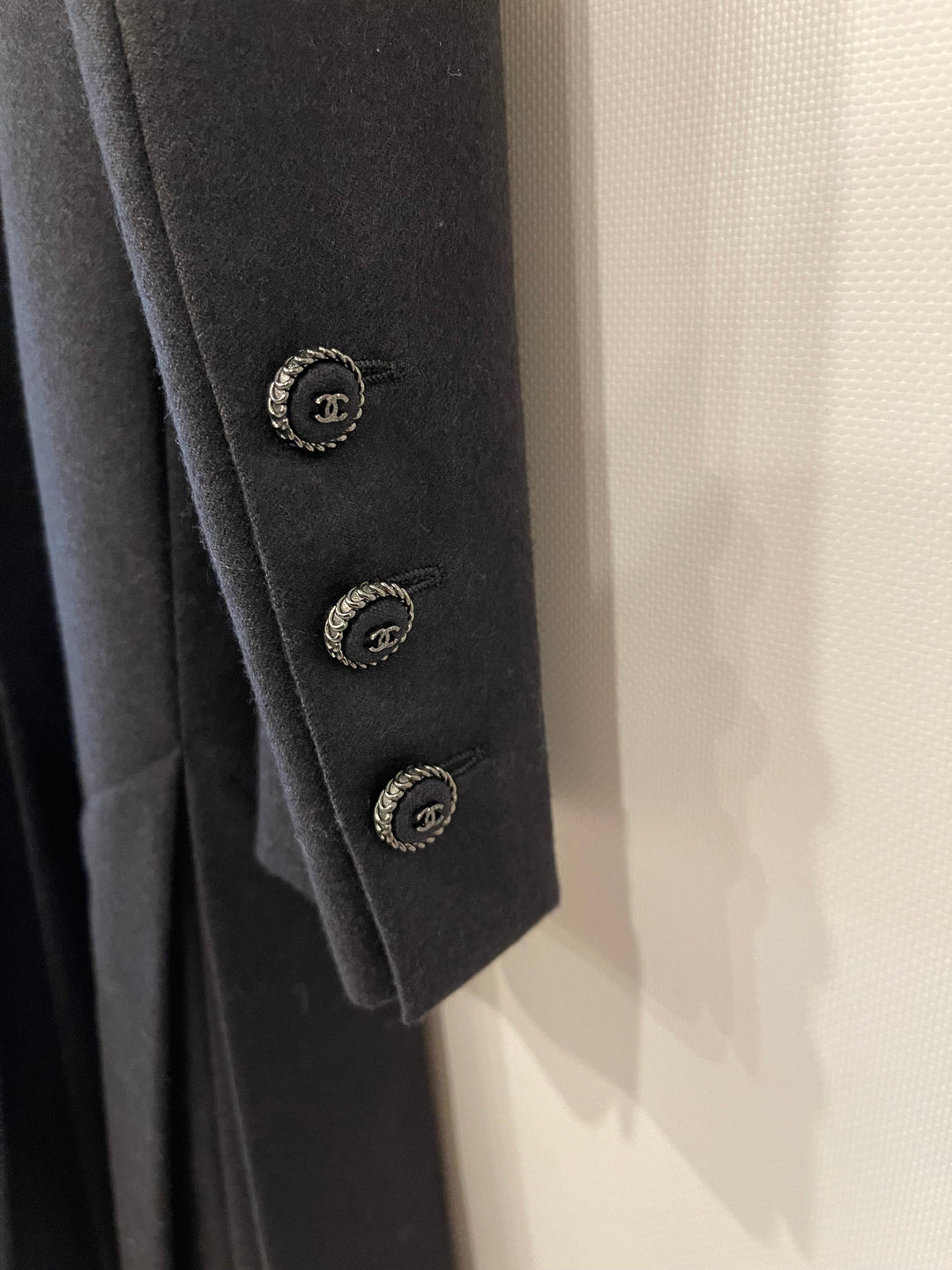 Top Quality Chanel Charcoal Wool Trench Coat with CC Logo Buttons Detailing Size FR 42 (UK 14)