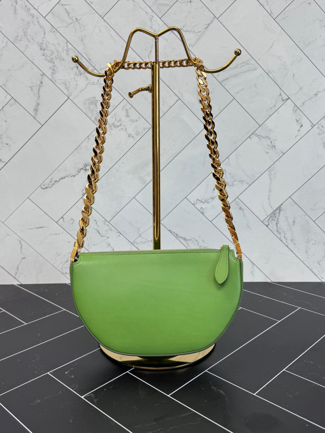Burberry Green Olympia Zip Leather Chain Shoulder Bag