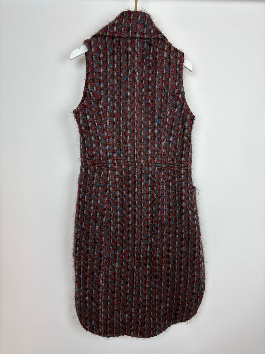 Top Quality Chanel 16P Mohair Red & Blue Tweed Gilet Jacket With Bronze Button Detail Size FR 36 (UK 8)
