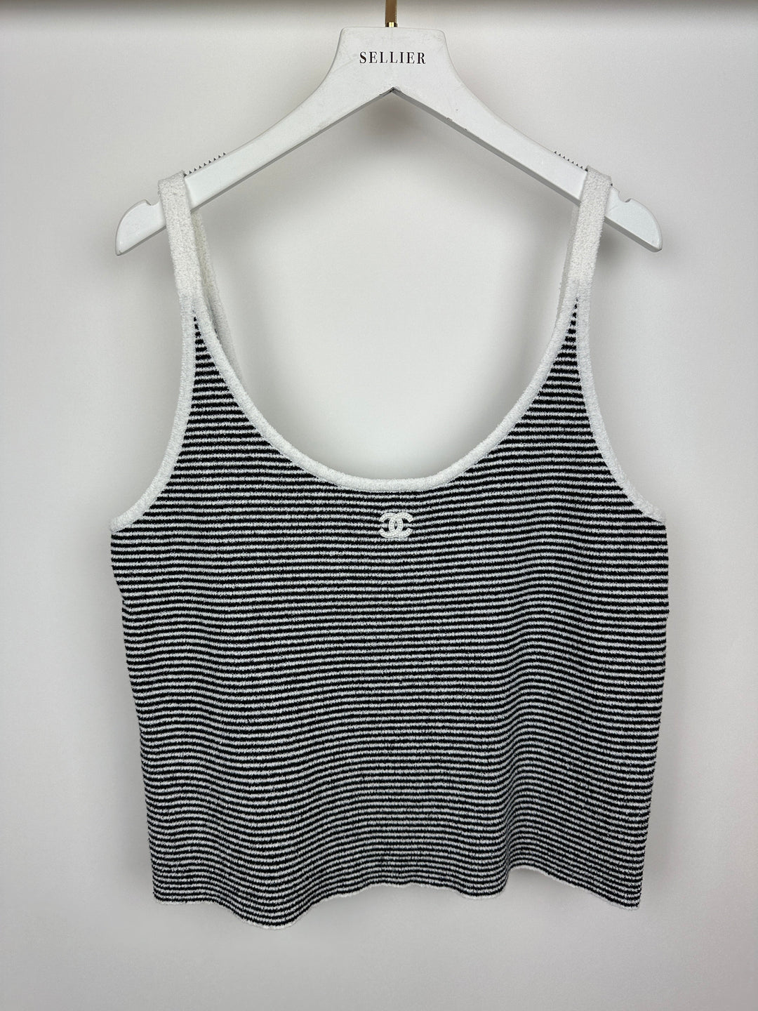 Top Quality Chanel Black and White Stripe Tank Top with CC Logo Detail Size FR 42 (UK 14)