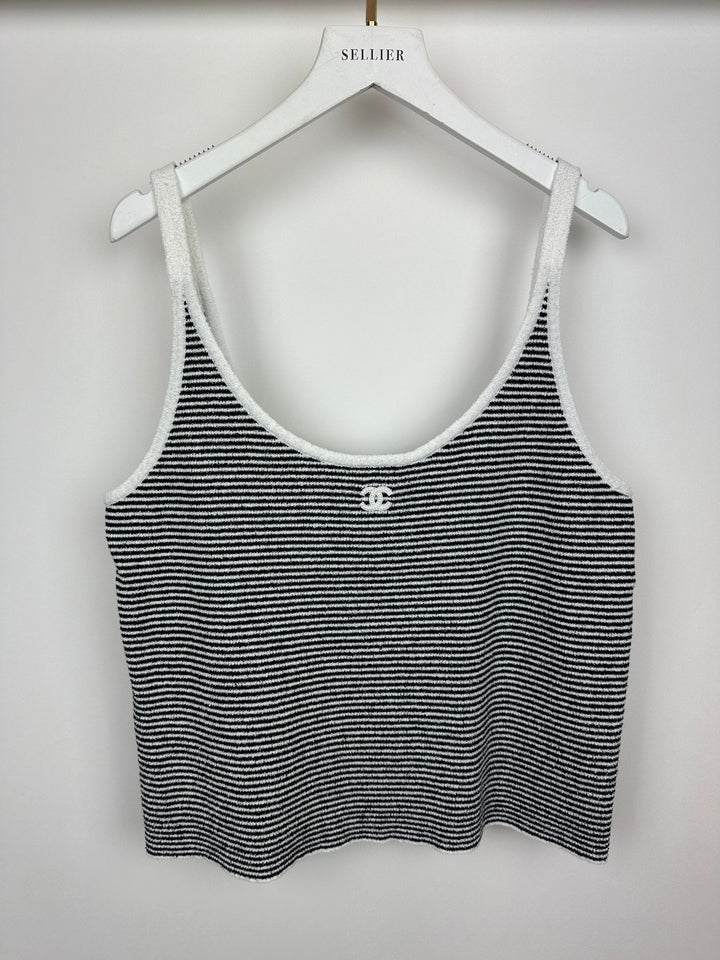 Top Quality Chanel Black and White Stripe Tank Top with CC Logo Detail Size FR 42 (UK 14)