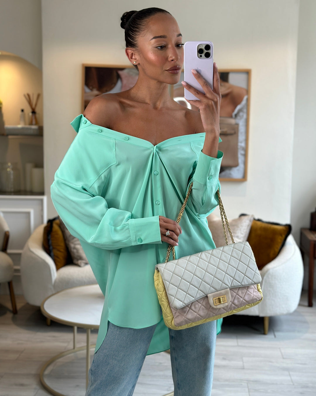 *SUPER FIRE PRICE* Top Quality Chanel Large Jersey Reissue Pastel Yellow, Grey and Pink with Antique Gold Hardware