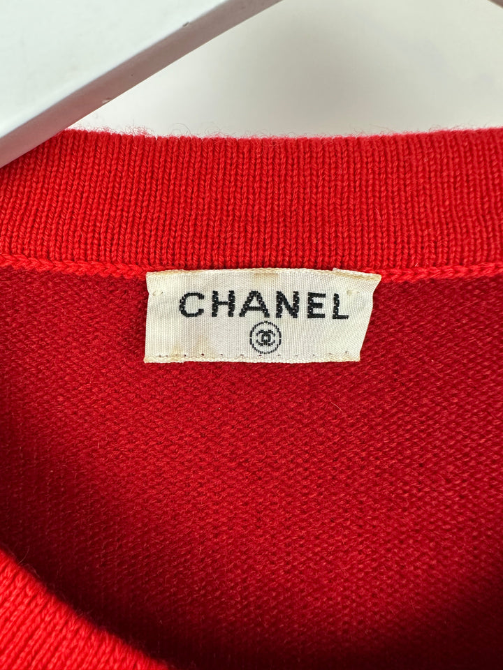 *HOT* Top Quality Chanel Red Long Sleeve Knit Mini Dress with Multi Icon Logo Button Details FR 38 (UK 10)