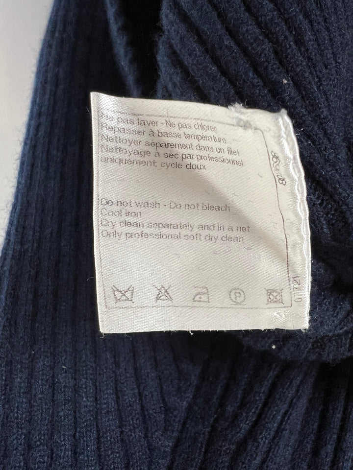 Top Quality Chanel Navy Ribbed Cashmere Roll Neck Long Sleeve Jumper with CC Logo Detail FR 36 (UK 8)