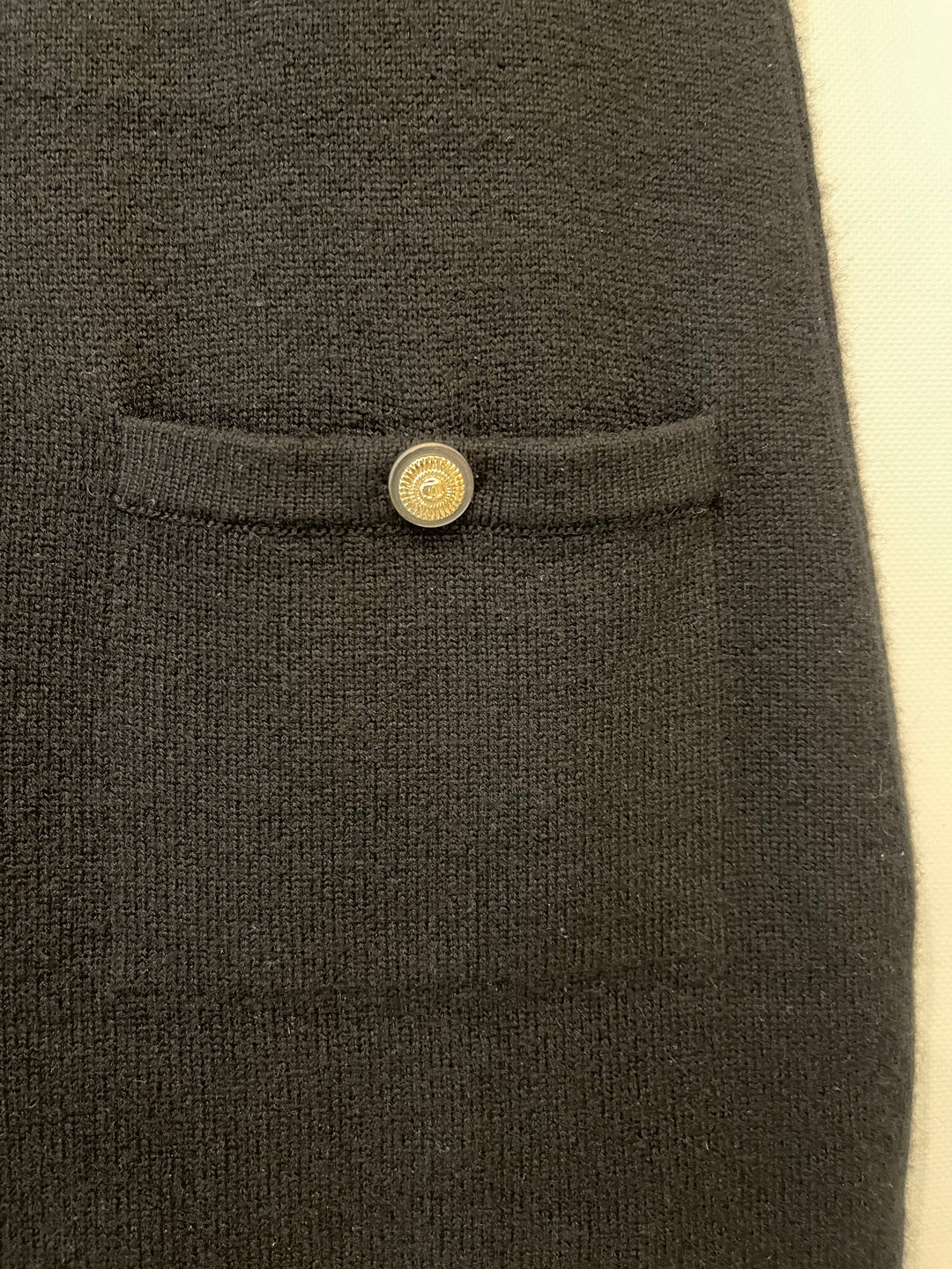 Top Quality Chanel Black Dress with Gold Logo Patch Detail Size FR 42 (UK 14)