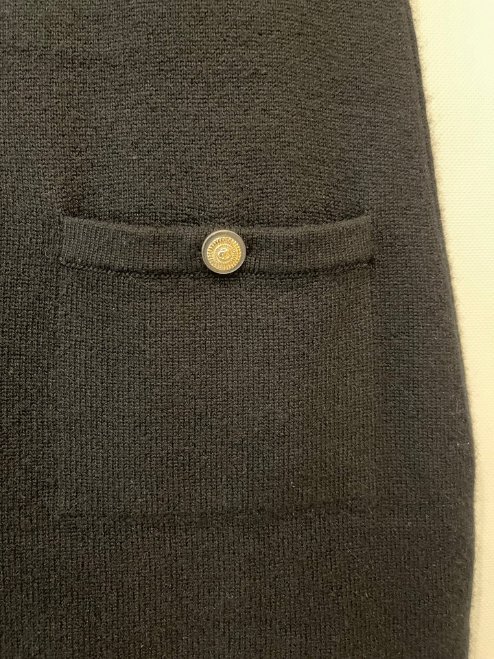 Top Quality Chanel Black Dress with Gold Logo Patch Detail Size FR 42 (UK 14)