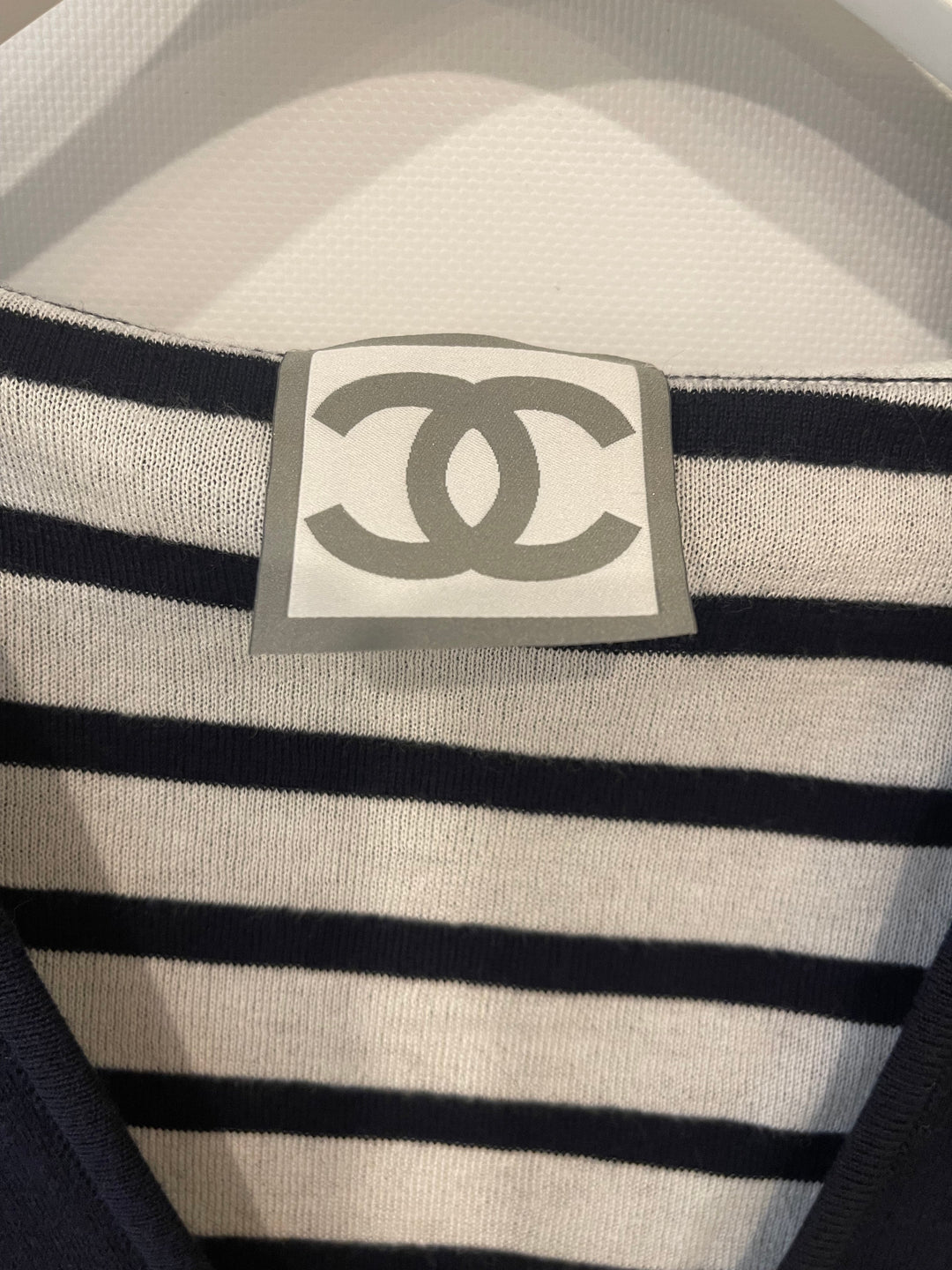Top Quality Chanel 09P Navy and White Sleeveless Hoodie Top with Logo Details Size FR 42 (UK 14)