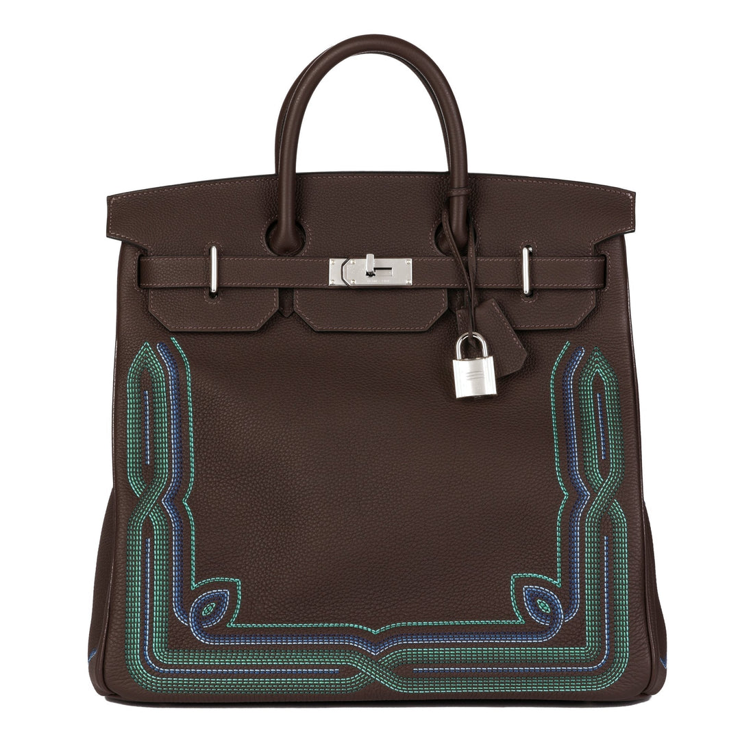 Top quality Hermes Ebene Embroidered Togo Leather Western Birkin 40cm HAC Tote