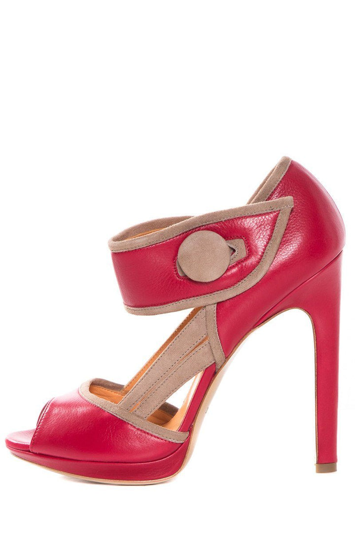 Edmundo Castillo  Red & Tan Leather Peep Toe Heels SZ 37