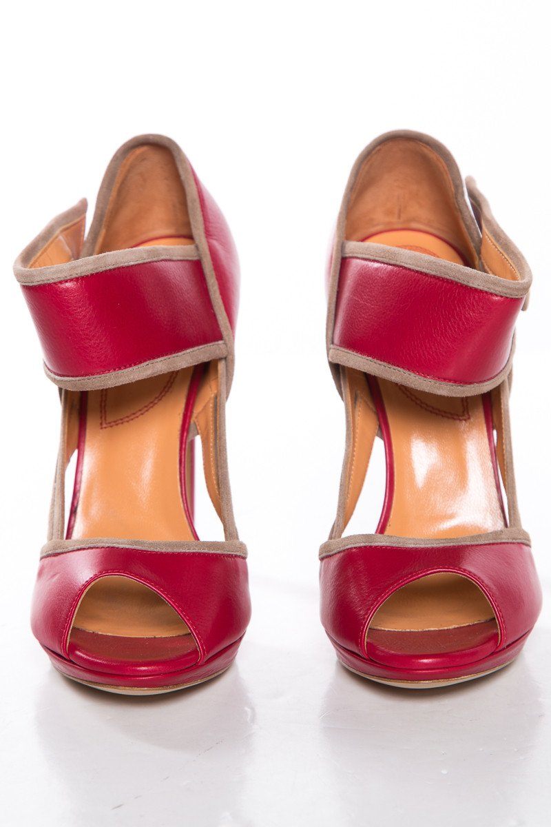 Edmundo Castillo  Red & Tan Leather Peep Toe Heels SZ 37