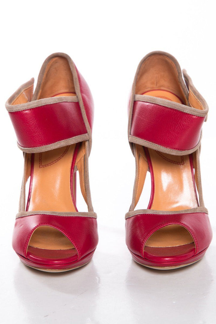 Edmundo Castillo  Red & Tan Leather Peep Toe Heels SZ 37