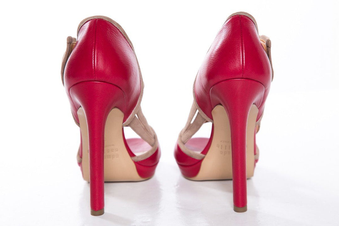 Edmundo Castillo  Red & Tan Leather Peep Toe Heels SZ 37