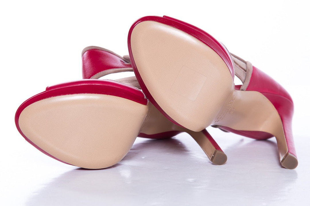 Edmundo Castillo  Red & Tan Leather Peep Toe Heels SZ 37