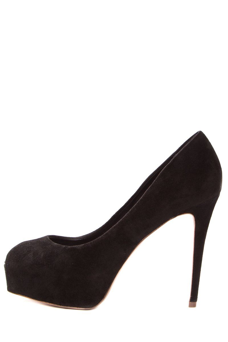 Elie Tahari Black Suede Peep Toe Platform Pumps SZ 38.5