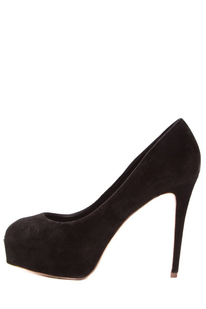 Elie Tahari Black Suede Peep Toe Platform Pumps SZ 38.5