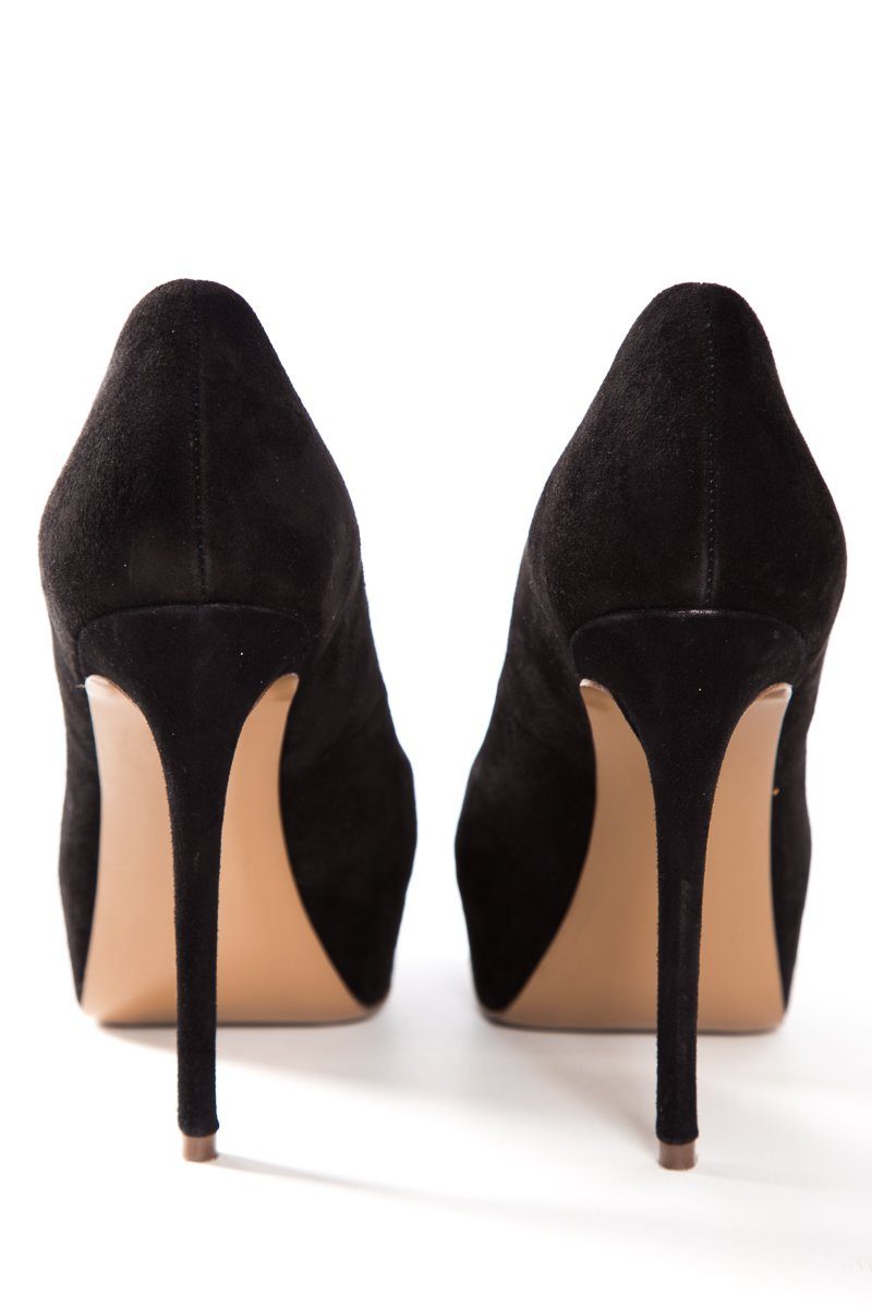 Elie Tahari Black Suede Peep Toe Platform Pumps SZ 38.5