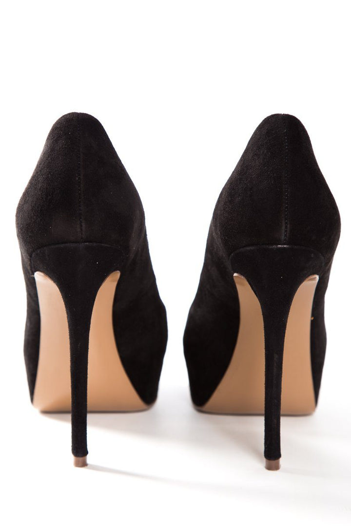 Elie Tahari Black Suede Peep Toe Platform Pumps SZ 38.5
