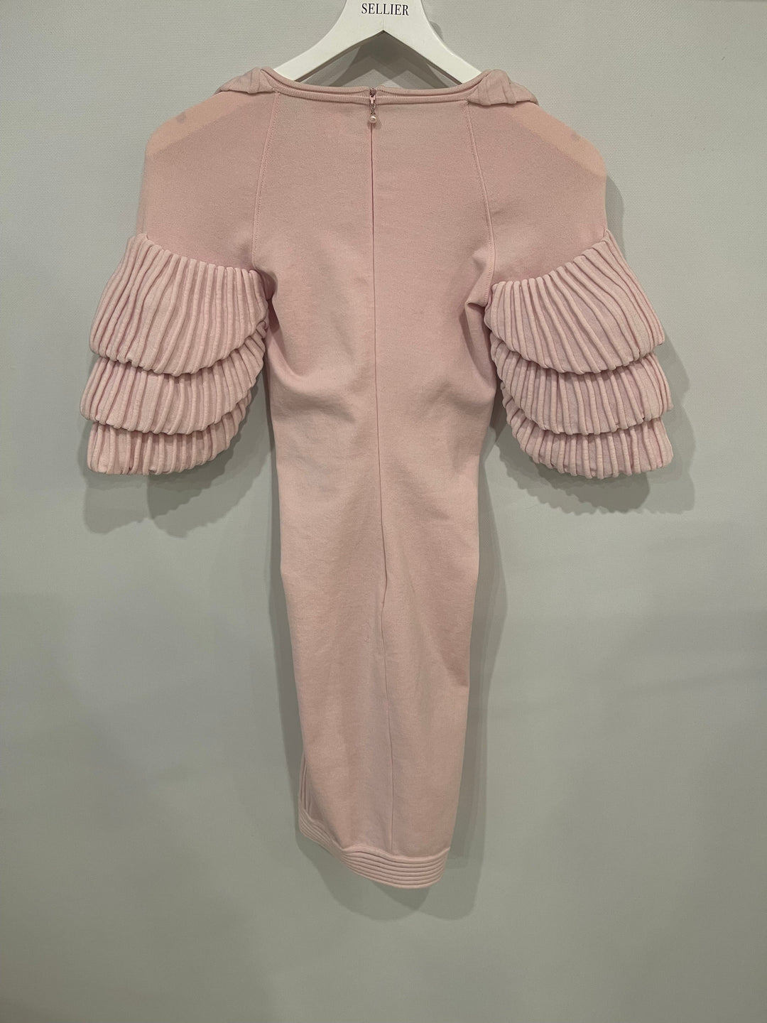 Top Quality Chanel Pink Paris Moscow Short Sleeve Ruffle Mini Dress with Pearl Zipper Logo Size FR 34 (UK 6)