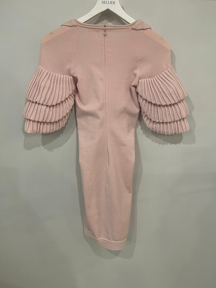 Top Quality Chanel Pink Paris Moscow Short Sleeve Ruffle Mini Dress with Pearl Zipper Logo Size FR 34 (UK 6)